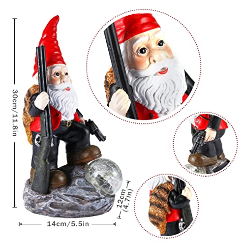 Large Army Garden Gnomes with Guns, Resin Gnome War Defender Dwarf Solar Garden Statue Funny Military Garden Gnomes Collectors Combat Enthusiasts Gun Lovers Ornament for Indoor Lawn Patio Yard Decor