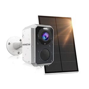 beenocam 3mp 2k solar security camera wireless outdoor rechargeable battery powered wifi surveillance camera for outside/indoor with spotlight siren, motion detection, color night vision