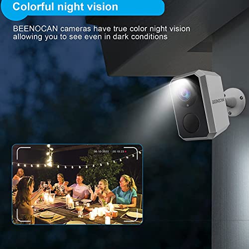 BEENOCAM 3MP 2K Solar Security Camera Wireless Outdoor Rechargeable Battery Powered WiFi Surveillance Camera for Outside/Indoor with Spotlight Siren, Motion Detection, Color Night Vision