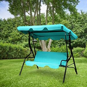 Moccha 3 Person Outdoor Patio Swing Canopy Hammock with Steel Frame, Adjustable Tilt Awning, Weather Resistant Polyester Fabric, Padded Cushion, for Garden, Deck, Poolside, Turquoise