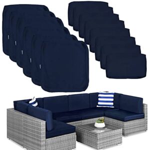 14 pack outdoor patio cushions replacement covers fit for 7 pieces 6-seater wicker rattan furniture conversation set sectional sofa cushion pillow,water-resistant durable fadeless,navy-covers only