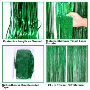 2 Pack 3.2ft x 8.2ft Green Foil Fringe Curtain, Metallic Tinsel Foil Fringe Rain Curtain Streamers Photo Backdrop for St Patricks Day Decorations Birthday Christmas Jungle Safari Tropical Party Decor