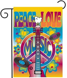 shinesnow peace love symbol guitar dove music and art fair garden yard flag 12″x 18″ double sided polyester welcome house flag banners for patio lawn outdoor home decor