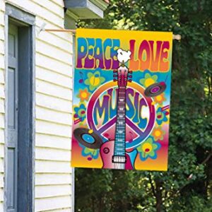 ShineSnow Peace Love Symbol Guitar Dove Music and Art Fair Garden Yard Flag 12"x 18" Double Sided Polyester Welcome House Flag Banners for Patio Lawn Outdoor Home Decor