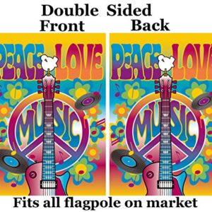 ShineSnow Peace Love Symbol Guitar Dove Music and Art Fair Garden Yard Flag 12"x 18" Double Sided Polyester Welcome House Flag Banners for Patio Lawn Outdoor Home Decor