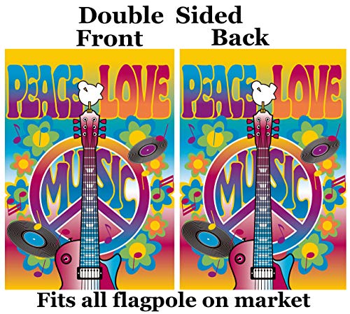 ShineSnow Peace Love Symbol Guitar Dove Music and Art Fair Garden Yard Flag 12"x 18" Double Sided Polyester Welcome House Flag Banners for Patio Lawn Outdoor Home Decor