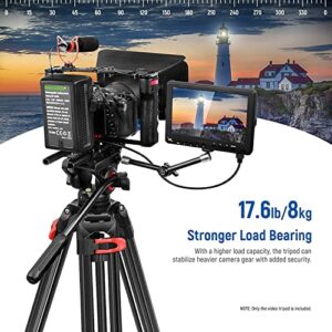 NEEWER 74" Pro Video Tripod with Fluid Head, Heavy Duty Aluminum Tripod with 360° Pan&-70°/+90° Tilt Head Quick Release Plate and Mid-Level Spreader for DSLR Camera&Camcorder, Max Load:17.6lb/8Kg-GM88
