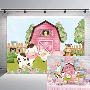 7x5ft cartoon farm animals party backdrop pink barn girl baby shower birthday photography background farmland animals cows pigs barnyard backdrop banner cake table decoration photo booth props