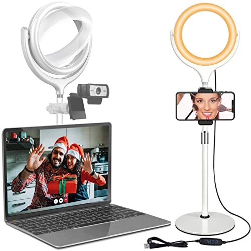 Video Conference Lighting Kit for Zoom Meeting, Desktop Ring Light with Stand for Laptop/Computer/Monitor/Webcam/iPhone, Selfie Circle Light for Zoom Calls/Online Virtual Meeting/Office Video Calls