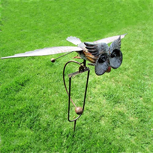 LRXXSTYQ Garden Sculpture & Statue,Retro Owl Outdoor Statues Metal Yard Art Can Move,Keeps Birds Away,for Garden,Patio,Lawn,Rooftops,Backyard Decoration