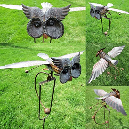 LRXXSTYQ Garden Sculpture & Statue,Retro Owl Outdoor Statues Metal Yard Art Can Move,Keeps Birds Away,for Garden,Patio,Lawn,Rooftops,Backyard Decoration