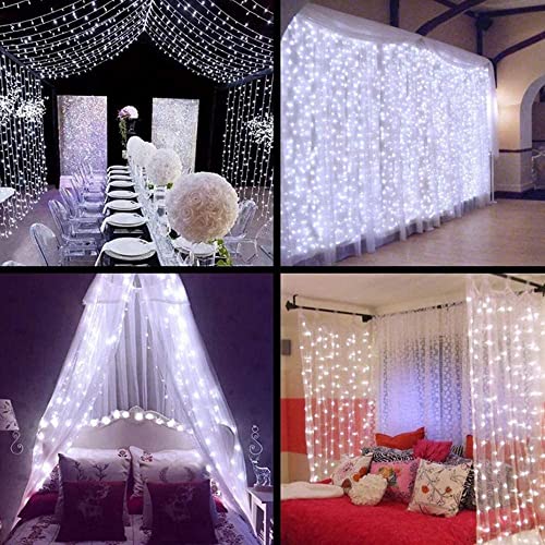 MZD8391 Curtain String Lights, 9.8 X 9.8ft 304 LED Starry Fairy Lights for Wedding, Bedroom, Bed Canopy, Garden, Patio, Outdoor Indoor (White)