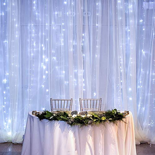 MZD8391 Curtain String Lights, 9.8 X 9.8ft 304 LED Starry Fairy Lights for Wedding, Bedroom, Bed Canopy, Garden, Patio, Outdoor Indoor (White)