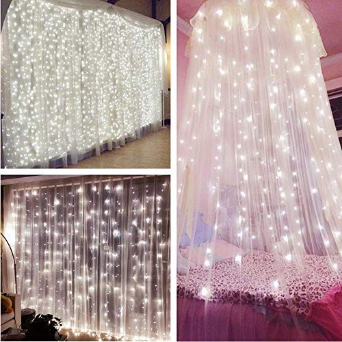 MZD8391 Curtain String Lights, 9.8 X 9.8ft 304 LED Starry Fairy Lights for Wedding, Bedroom, Bed Canopy, Garden, Patio, Outdoor Indoor (White)