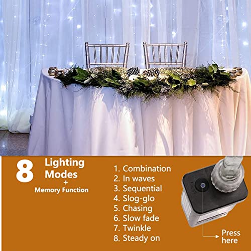 MZD8391 Curtain String Lights, 9.8 X 9.8ft 304 LED Starry Fairy Lights for Wedding, Bedroom, Bed Canopy, Garden, Patio, Outdoor Indoor (White)