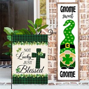 AVOIN colorlife Lucky Clover St Patricks Day Garden Flag Double Sided, Buffalo Plaid Rustic Farmhouse Shamrock Yard Outdoor Flag 12x18 Inch