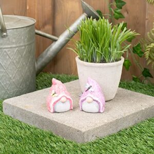 Napco Spring Bugs Gnome 3 Inch Tall Blue Pink Ceramic Garden Figurine (Set of 2)