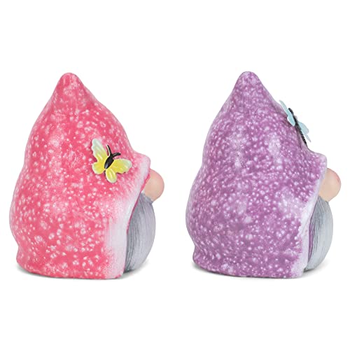 Napco Spring Bugs Gnome 3 Inch Tall Blue Pink Ceramic Garden Figurine (Set of 2)