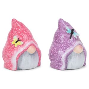 Napco Spring Bugs Gnome 3 Inch Tall Blue Pink Ceramic Garden Figurine (Set of 2)