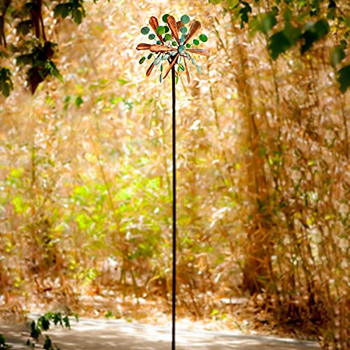 Solar Wind Spinner Aviator3 75in Multi-Color Seasonal LED Lighting Solar Powered Glass Ball with Kinetic Wind Spinner Dual Direction for Patio Lawn & Garden, Easy to Assemble and LED Color Changing