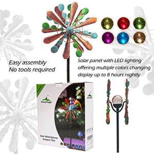 Solar Wind Spinner Aviator3 75in Multi-Color Seasonal LED Lighting Solar Powered Glass Ball with Kinetic Wind Spinner Dual Direction for Patio Lawn & Garden, Easy to Assemble and LED Color Changing