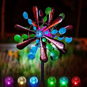 Solar Wind Spinner Aviator3 75in Multi-Color Seasonal LED Lighting Solar Powered Glass Ball with Kinetic Wind Spinner Dual Direction for Patio Lawn & Garden, Easy to Assemble and LED Color Changing