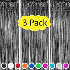 vanujoy 3 pack black foil fringe backdrop curtains party decoration – tinsel party door fringe curtain backdrop for birthday bachelorette party engagement bridal shower graduation decoration