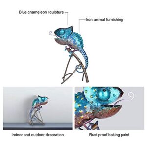 Tooarts Metal Chameleon Sculpture Wild Animal Figurine Indoor Outdoor Decoration Yard Statue for Home and Fairy Garden Decor