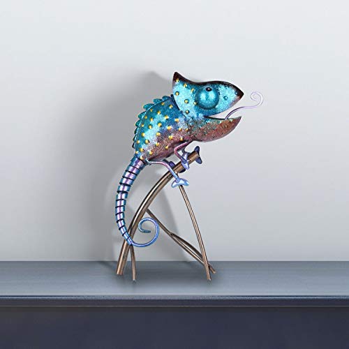 Tooarts Metal Chameleon Sculpture Wild Animal Figurine Indoor Outdoor Decoration Yard Statue for Home and Fairy Garden Decor