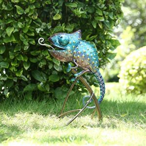 Tooarts Metal Chameleon Sculpture Wild Animal Figurine Indoor Outdoor Decoration Yard Statue for Home and Fairy Garden Decor