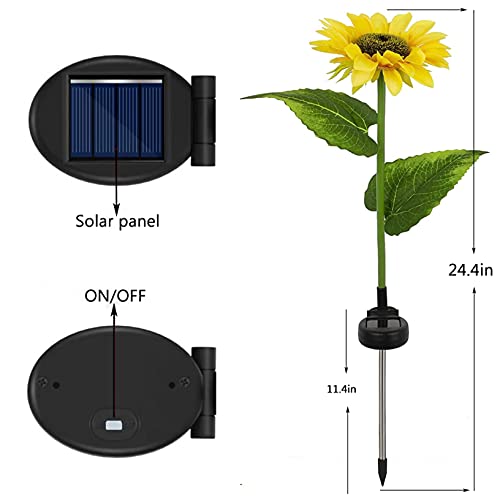 FELISHINE Solar Sunflower Stake Garden Lights, 2 Pack Waterproof LED Outdoor Lights,Large Realistic Flowers for Courtyard, Front Yard Backyard Pathway Patio Porch Walkway