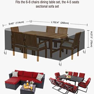 HIRALIY 102.4 Inch Outdoor Furniture Cover, Waterproof Patio Furniture Set Covers, Heavy-Duty Durable Outdoor Table Chair Set Covers 102.4" L x 45" W x 27.5" H