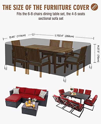 HIRALIY 102.4 Inch Outdoor Furniture Cover, Waterproof Patio Furniture Set Covers, Heavy-Duty Durable Outdoor Table Chair Set Covers 102.4" L x 45" W x 27.5" H