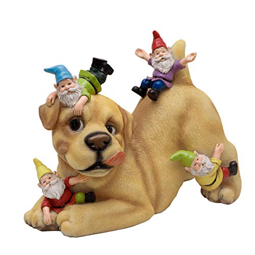 TERESA'S COLLECTIONS Dog and Gnome Garden Sculptures & Statues Outdoor, Funny Gnomes Garden Art Outdoor Decor Garden Gift Garden Decor for Outside Lawn Yard Patio Home Decoration 9 inch