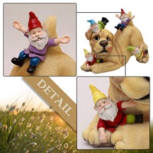 TERESA'S COLLECTIONS Dog and Gnome Garden Sculptures & Statues Outdoor, Funny Gnomes Garden Art Outdoor Decor Garden Gift Garden Decor for Outside Lawn Yard Patio Home Decoration 9 inch