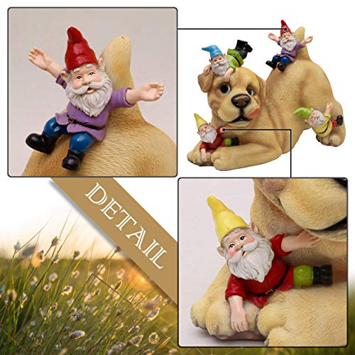 TERESA'S COLLECTIONS Dog and Gnome Garden Sculptures & Statues Outdoor, Funny Gnomes Garden Art Outdoor Decor Garden Gift Garden Decor for Outside Lawn Yard Patio Home Decoration 9 inch