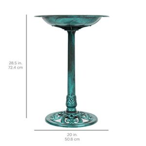 Best Choice Products 28in Pedestal Bird Bath, Vintage Outdoor Resin Accent Decoration w/Fleur-de-Lis Accents - Green