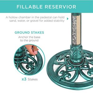 Best Choice Products 28in Pedestal Bird Bath, Vintage Outdoor Resin Accent Decoration w/Fleur-de-Lis Accents - Green