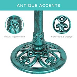 Best Choice Products 28in Pedestal Bird Bath, Vintage Outdoor Resin Accent Decoration w/Fleur-de-Lis Accents - Green