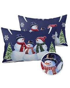 outdoor throw pillow covers waterproof pillow cases 20x12in,snowman family christmas tree snowflake decorative pillow covers cushion cases for couch sofa patio garden,2 pack winter snow night