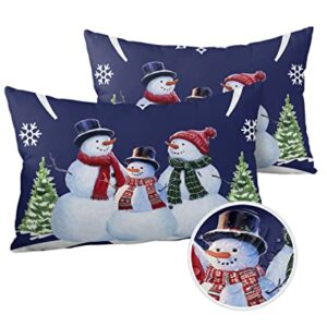 Outdoor Throw Pillow Covers Waterproof Pillow Cases 20x12In,Snowman Family Christmas Tree Snowflake Decorative Pillow Covers Cushion Cases for Couch Sofa Patio Garden,2 Pack Winter Snow Night