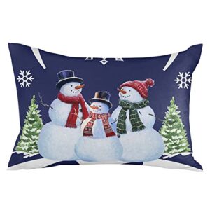 Outdoor Throw Pillow Covers Waterproof Pillow Cases 20x12In,Snowman Family Christmas Tree Snowflake Decorative Pillow Covers Cushion Cases for Couch Sofa Patio Garden,2 Pack Winter Snow Night