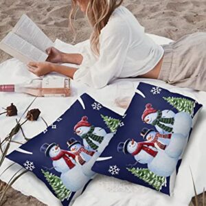 Outdoor Throw Pillow Covers Waterproof Pillow Cases 20x12In,Snowman Family Christmas Tree Snowflake Decorative Pillow Covers Cushion Cases for Couch Sofa Patio Garden,2 Pack Winter Snow Night