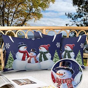 Outdoor Throw Pillow Covers Waterproof Pillow Cases 20x12In,Snowman Family Christmas Tree Snowflake Decorative Pillow Covers Cushion Cases for Couch Sofa Patio Garden,2 Pack Winter Snow Night