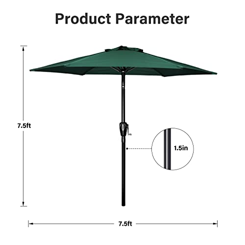 Simple Deluxe 7.5ft Patio Umbrella Outdoor Table Market Yard Umbrella with Push Button Tilt/Crank, 6 Sturdy Ribs for Garden, Deck, Backyard, Pool, Green