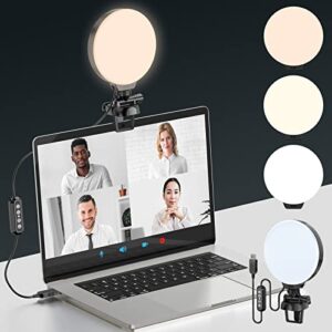 video conference lighting kit, full screen ring light clip on laptop monitor, circle computer webcam camera lights for zoom call/video recording/live streaming/self broadcasting/tiktok/youtube/working