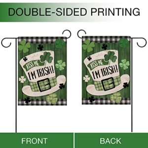 Hzppyz Happy St. Patrick's Day Top Hat Shamrock Irish Lucky Garden Flag Double Sided, Buffalo Plaid Check Farmhouse Clover Decorative Yard Outdoor Small Decor, Burlap Home Outside Decoration 12 x 18