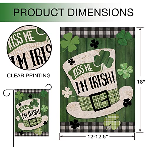 Hzppyz Happy St. Patrick's Day Top Hat Shamrock Irish Lucky Garden Flag Double Sided, Buffalo Plaid Check Farmhouse Clover Decorative Yard Outdoor Small Decor, Burlap Home Outside Decoration 12 x 18