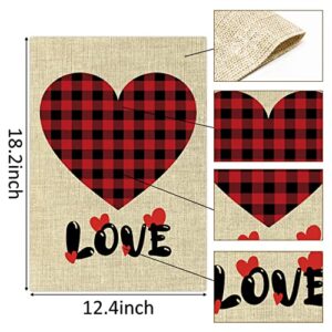 WATINC 2Pcs Happy Valentine's Day Garden Flags Buffalo Check Plaid Love Gnome Decorations Double Sided Burlap Home Decorative Seasonal Decor for Outdoor Yard Valentines Party Supplies 12.4 x 18.2 Inch