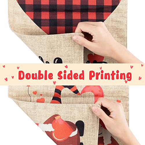 WATINC 2Pcs Happy Valentine's Day Garden Flags Buffalo Check Plaid Love Gnome Decorations Double Sided Burlap Home Decorative Seasonal Decor for Outdoor Yard Valentines Party Supplies 12.4 x 18.2 Inch